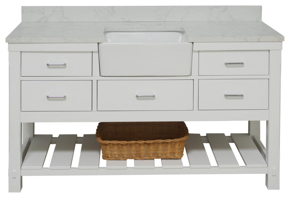 Charlotte 60" Bathroom Vanity, White, Engineered Carrara, Single