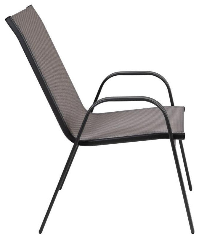 Brazos 7 Pc Outdoor Dining Set 55" Table, 6 Stack Chairs, Gray