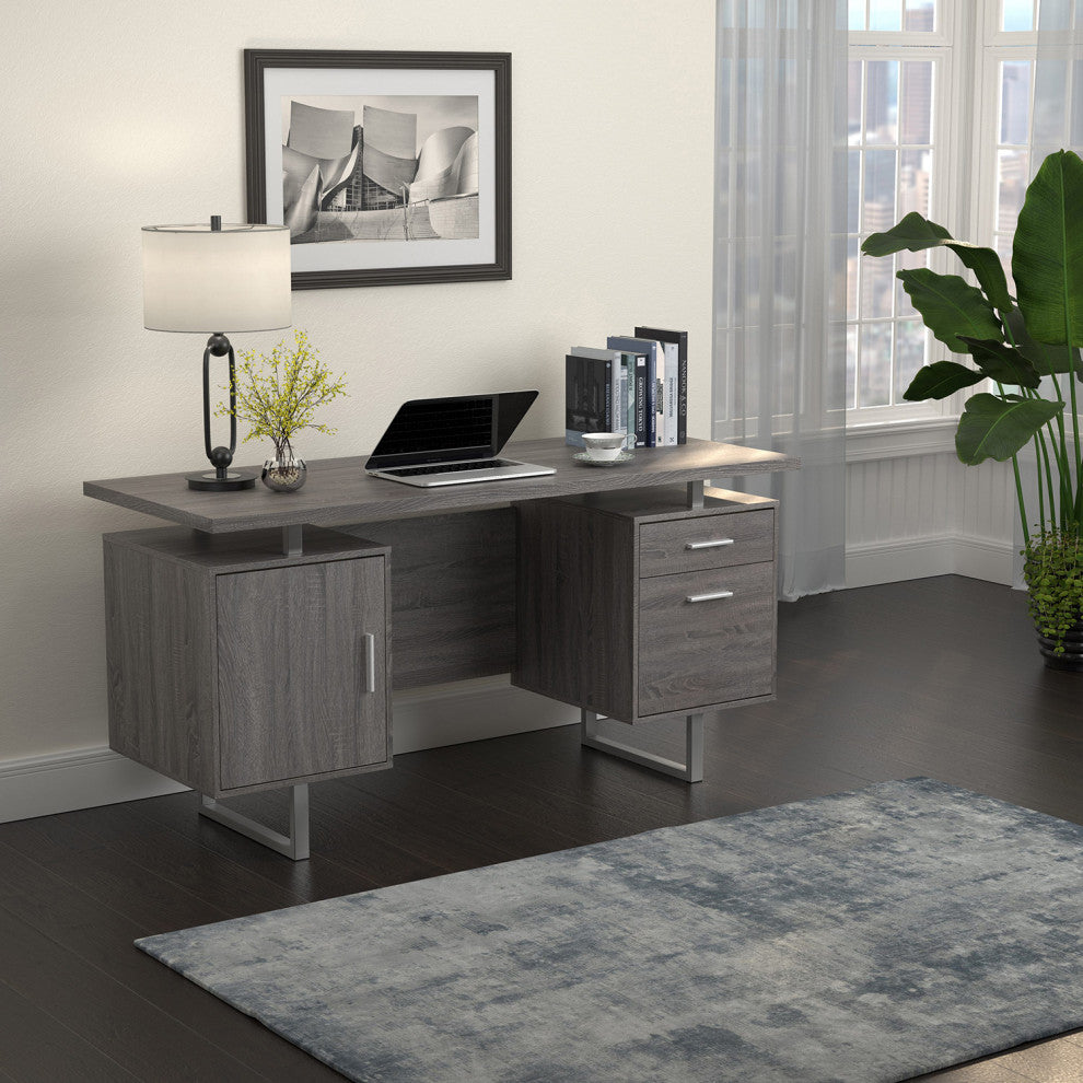 Office Desk, Weathered Gray and Silver
