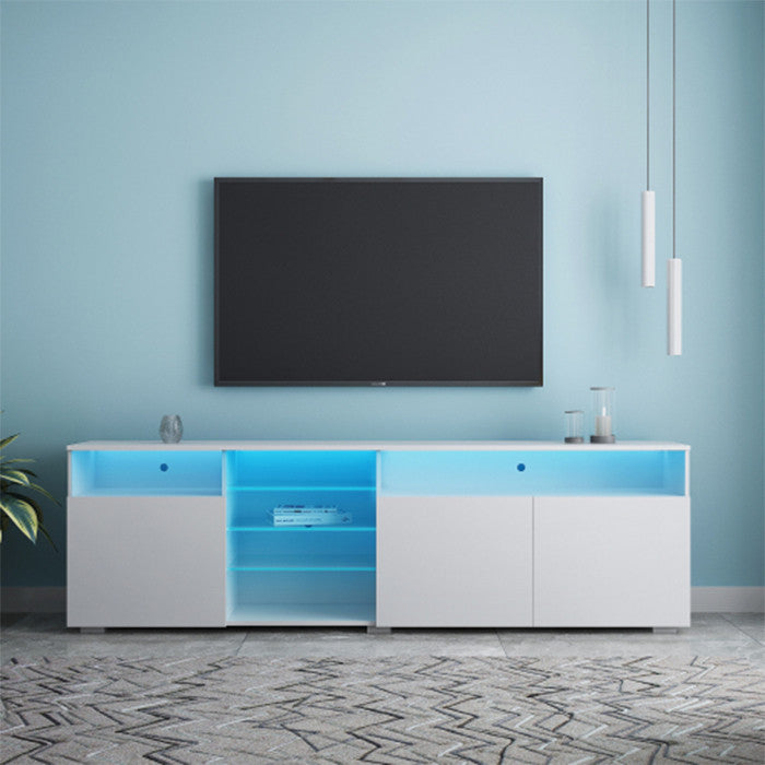 High Gloss Doors Modern TV Stand with LEDs White MDF TV Cabinet
