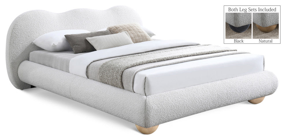 Hyde Boucle Fabric Upholstered Bed, Cream, Queen