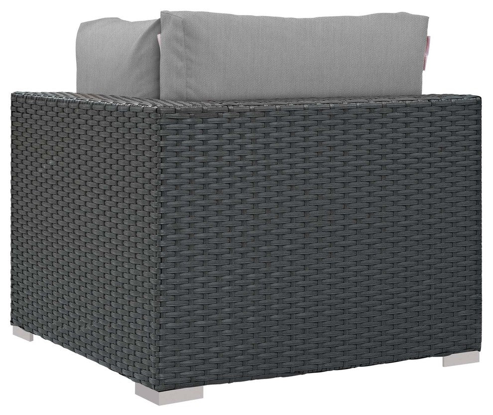 Modern Outdoor Sofa Corner Chair, Sunbrella Rattan Wicker, Gray