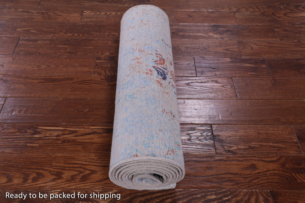 2' 6" X 12' 1" Runner Hand-Knotted Wool and Silk Modern Rug Q11825