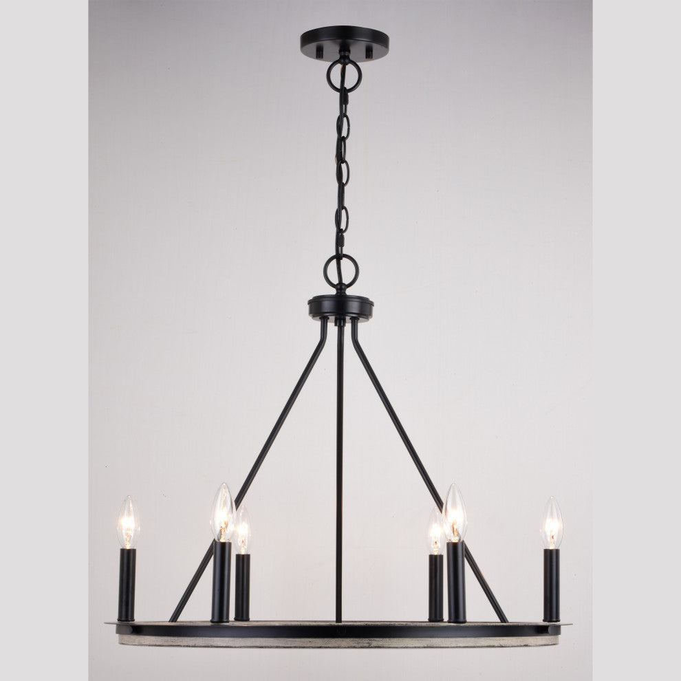 Russel 24.75" 6 Light Chandelier Matte Black and Weathered Gray