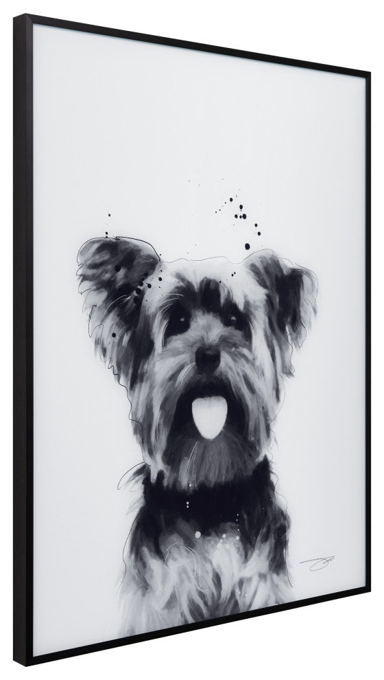 "Yorkshire Terrier" Black and White Pet Art on Printed Glass with Anodized Frame