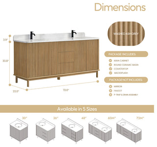 Seoul Bath Vanity, Composite Stone Top No Mirror, Washed Ash Grey, 72", Double Vanity