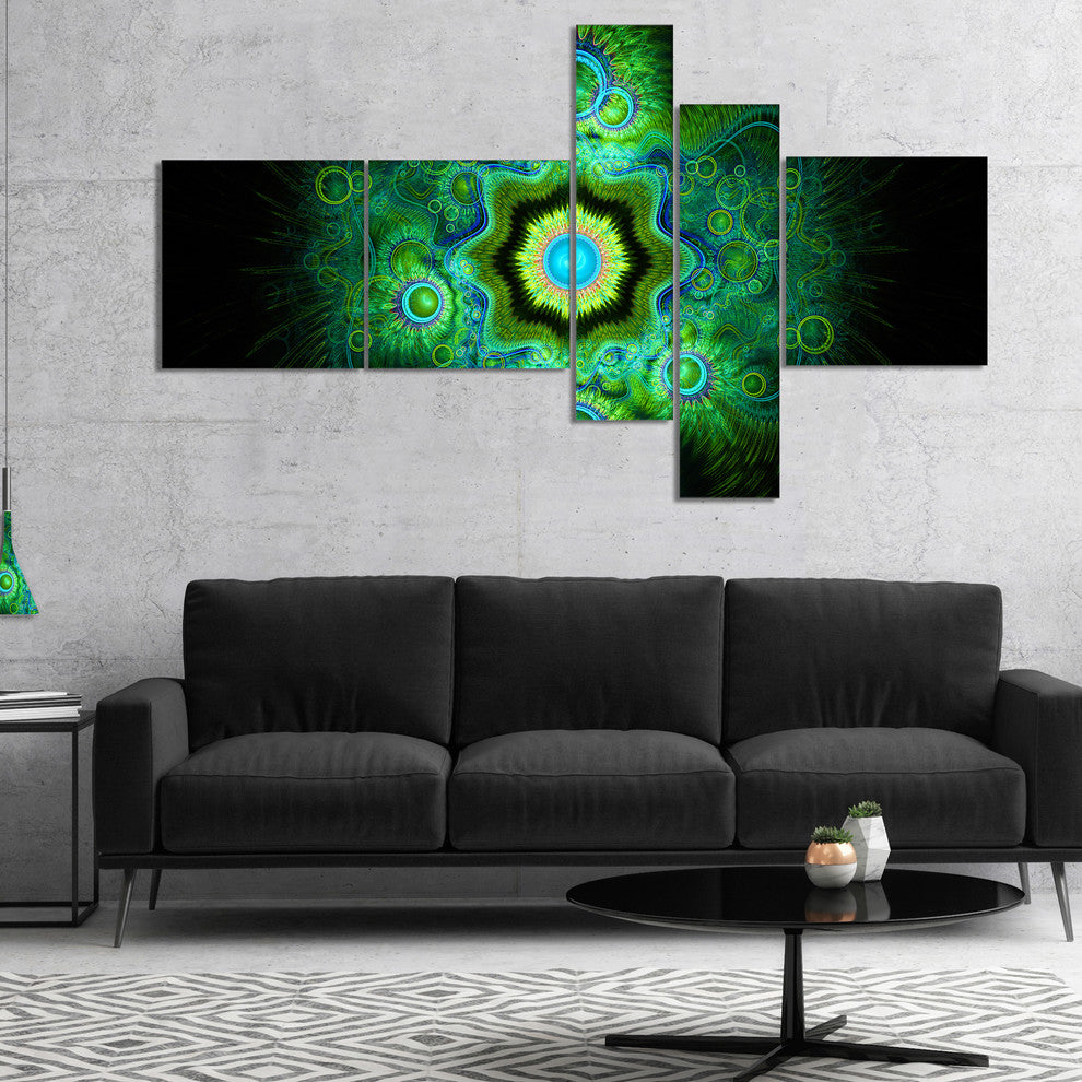 Cabalistic Bright Green Texture, Abstract Canvas Art Print, 60"x32", 5 panels