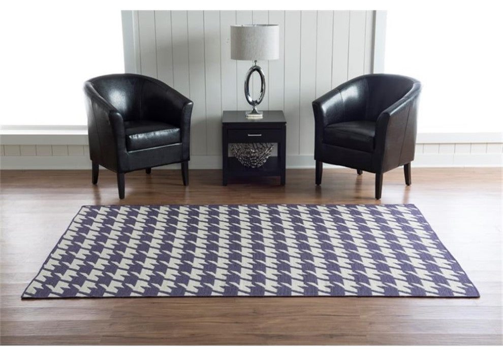 Linon Salonika Houndstooth Reversible Woven Wool 5'x8' Rug in Purple