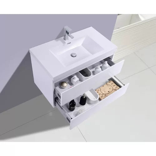 ConceptBaths 36" Angela Wall-Mount Bath Vanity, Gloss White