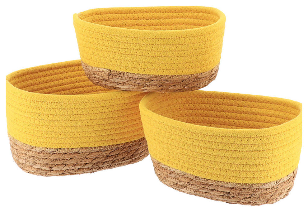 Cheerful Yellow Cotton Storage Baskets Organizer Padang Bins Stackable