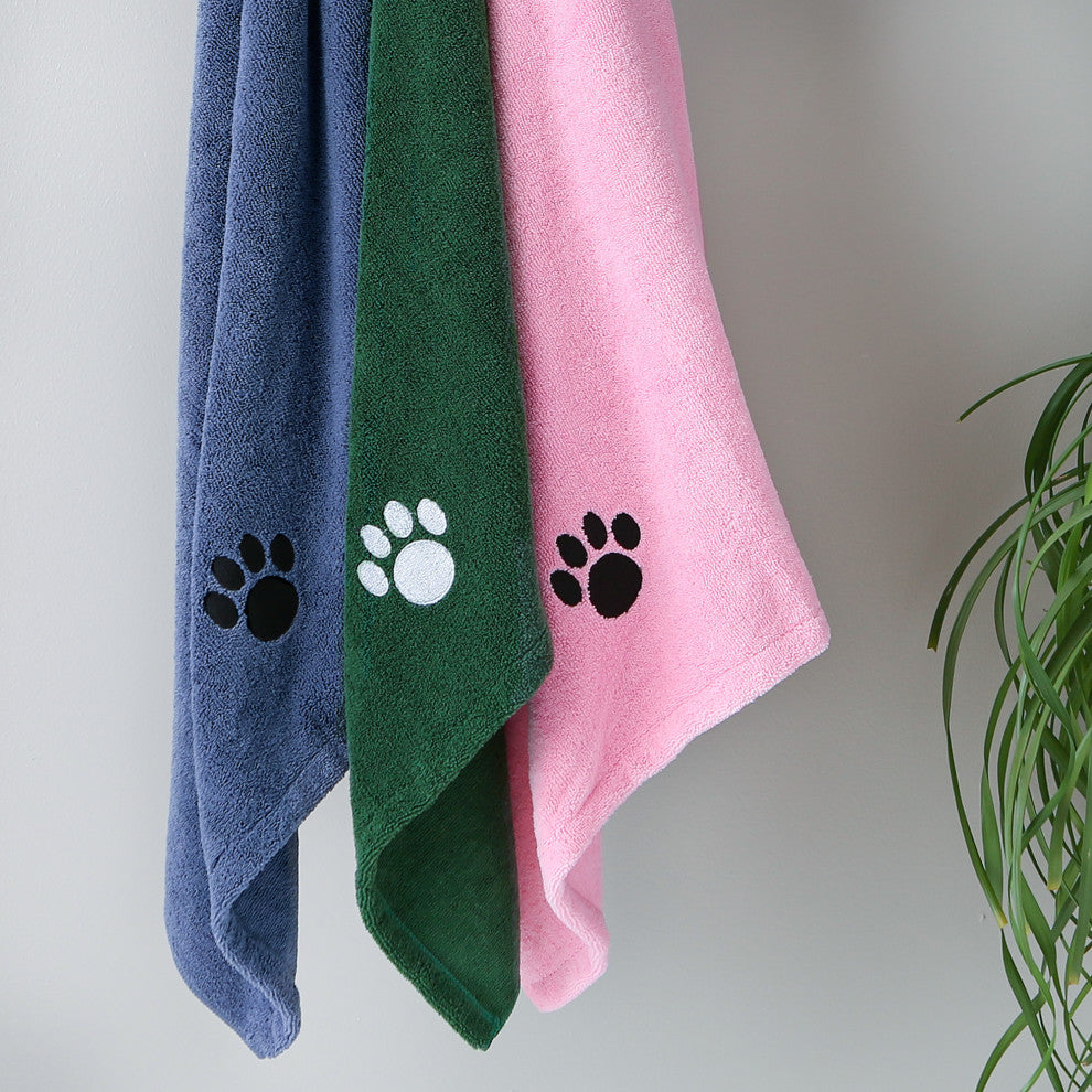 Pink Embroidered Paw Pet Towel