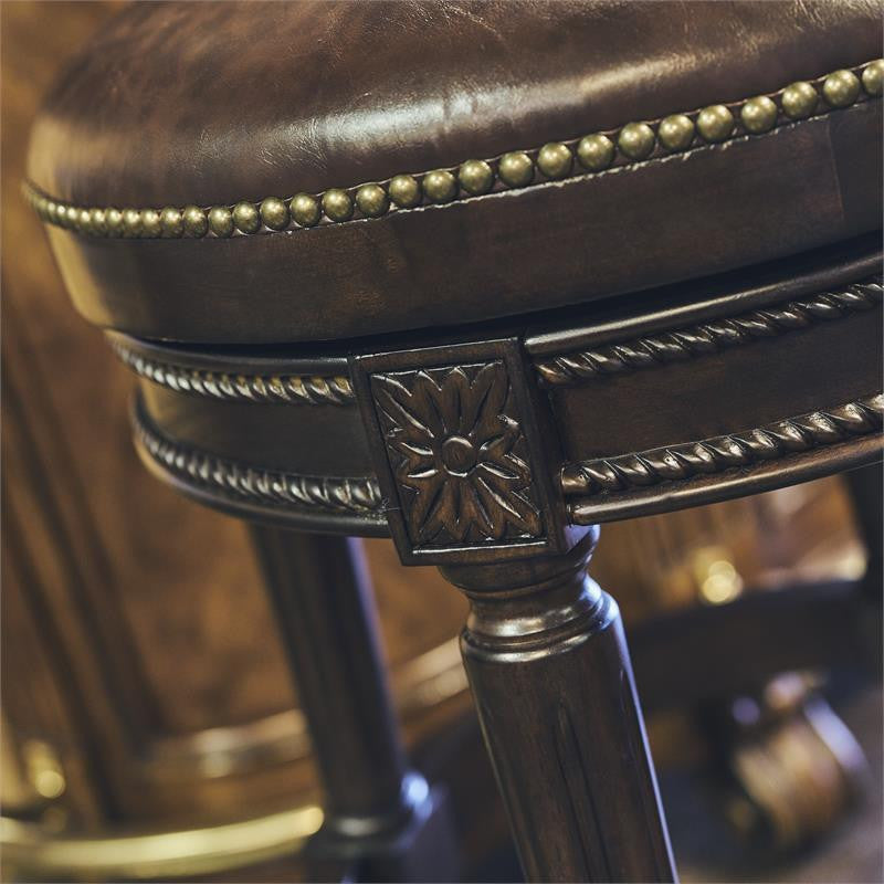 New Ridge Home Goods Chapman 31" Wood Bar Height Swivel Barstool in Walnut