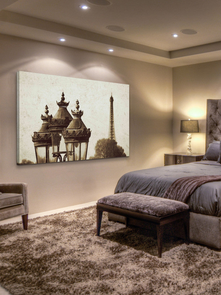 "Lamps and Eiffel Tower" Painting Print on Wrapped Canvas