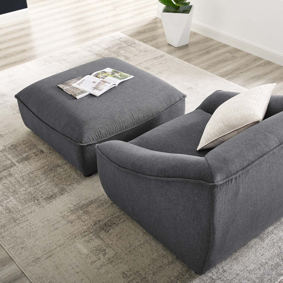 Armchair Accent Chair and Ottoman, Fabric, Dark Gray, Modern, Lounge