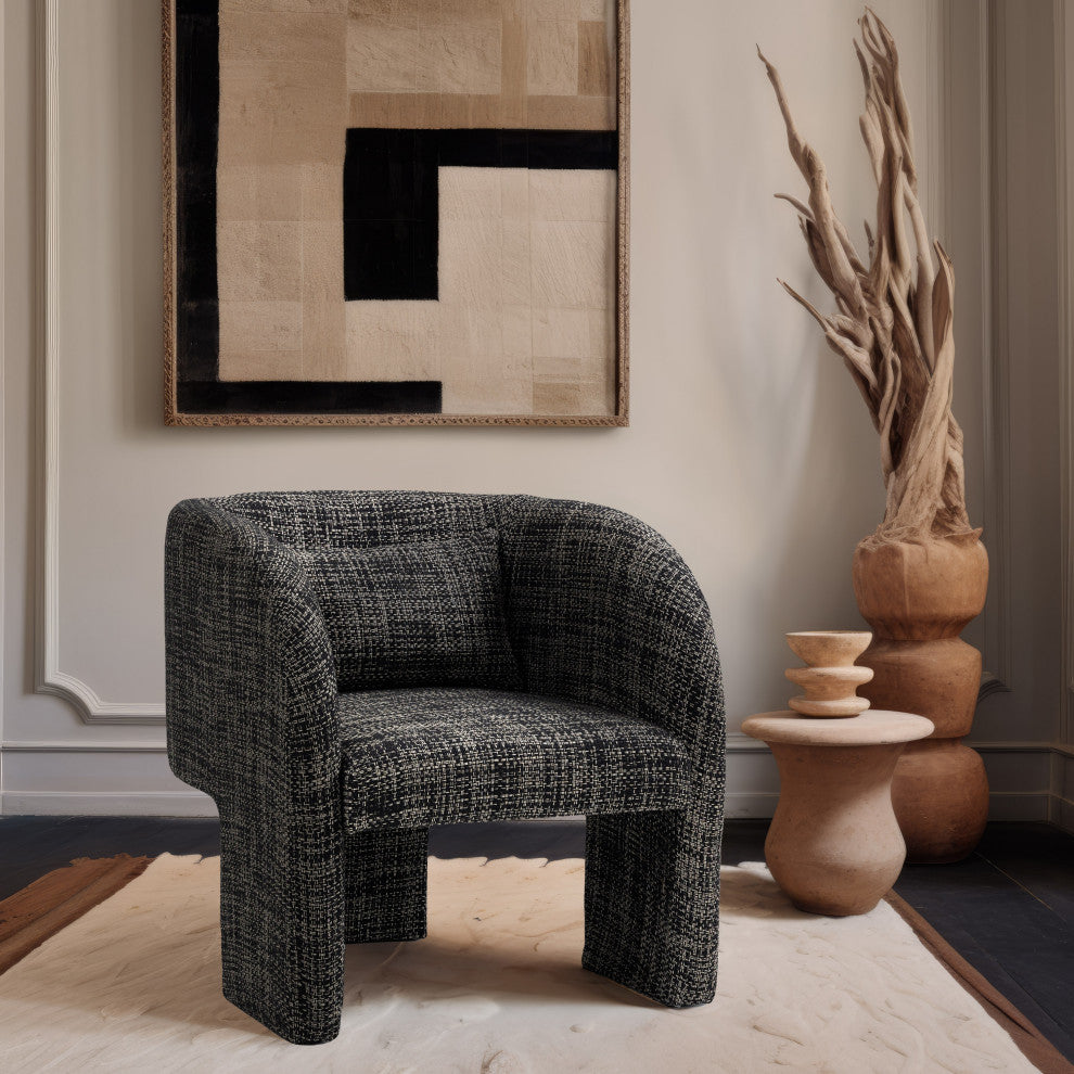 Sawyer Beige Weaved Polyester Fabric Accent Chair, Black, Weaved Fabric