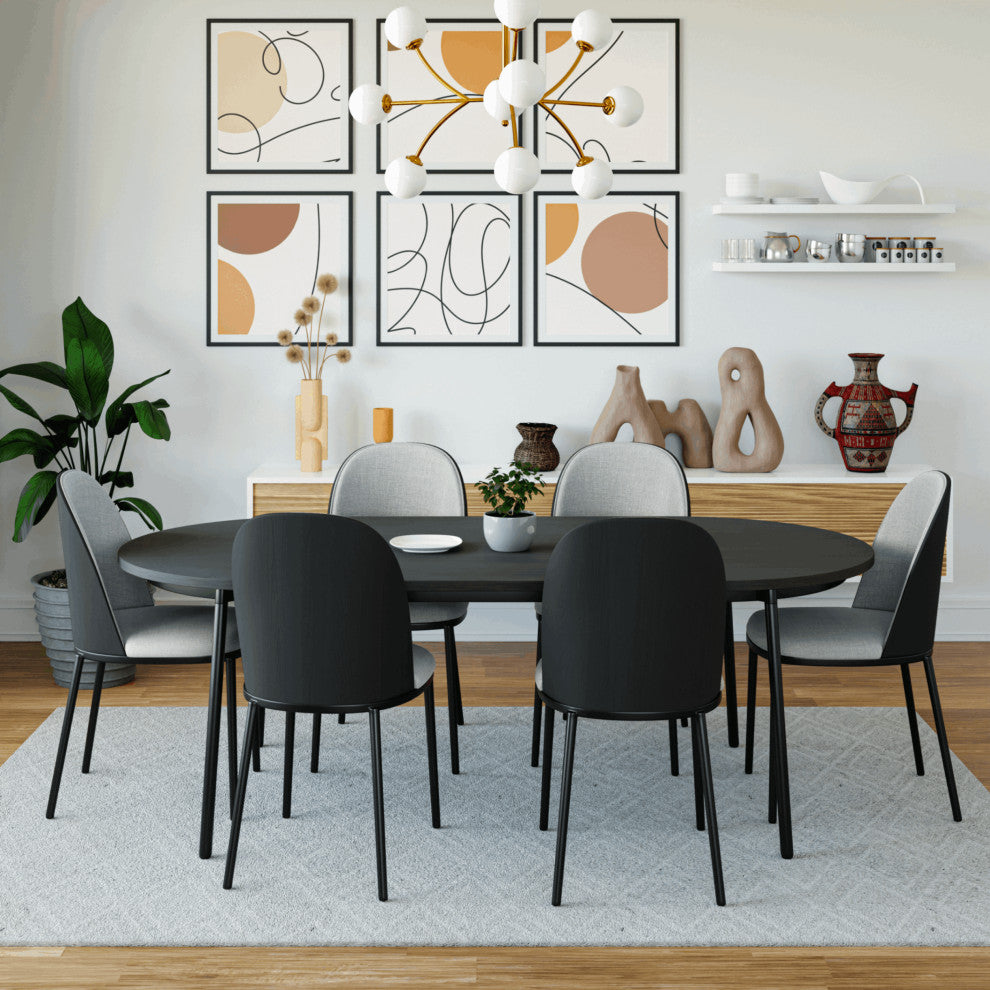 LeisureMod Tule 71" Oval Dining Table With MDF Top and Steel Legs, Black
