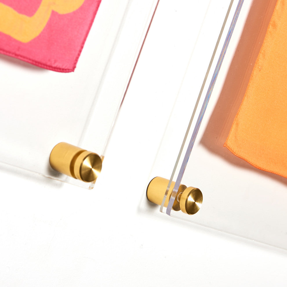 40"x40" Double Panel Acrylic Frame For 36"x 36" Scarf Or Art, Gold Hardware