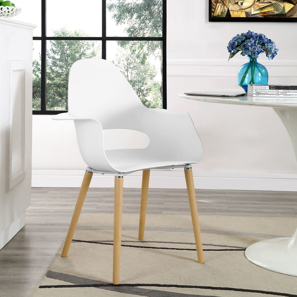 Modern Contemporary Dining Armchair, White Plastic