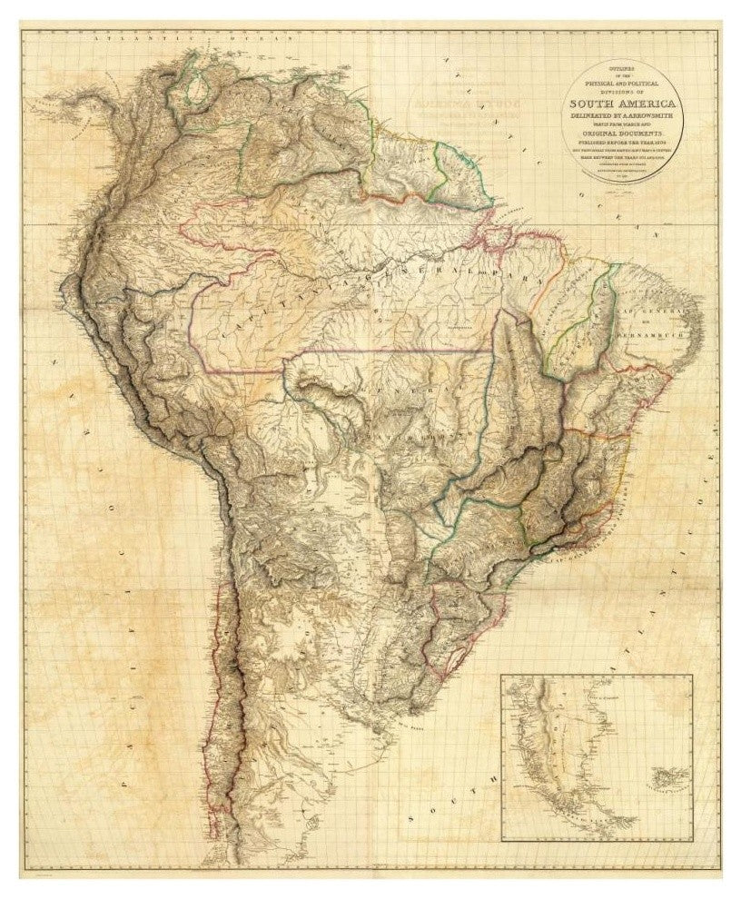 "South America, 1814" Digital Paper Print by Aaron Arrowsmith, 31"x38"