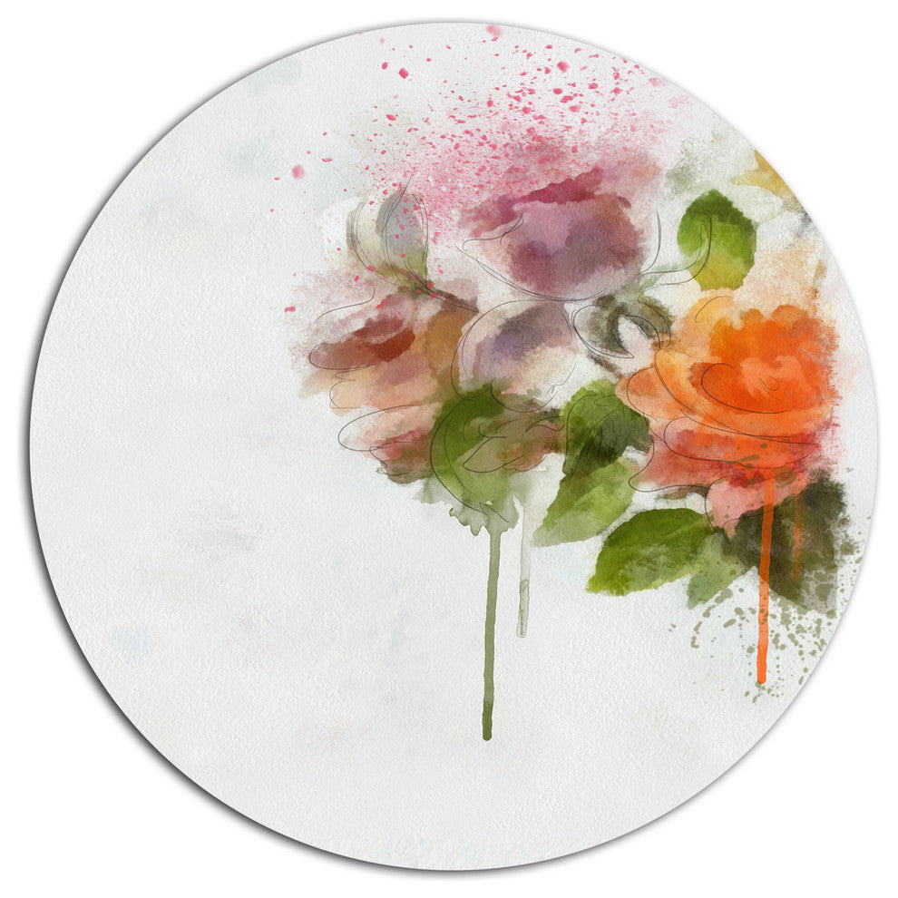 Abstract Hand-Drawn Flowers Sketch, Flowers Round Wall Art, 36"