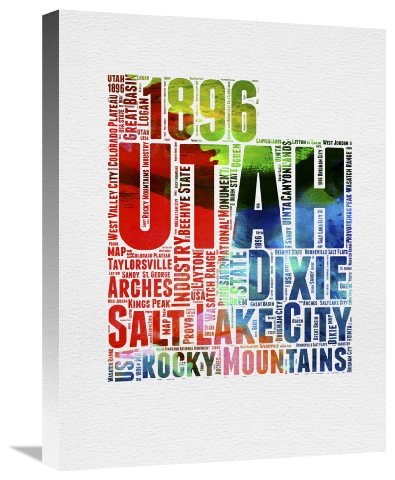 "Utah Watercolor Word Cloud" Fine Art Print