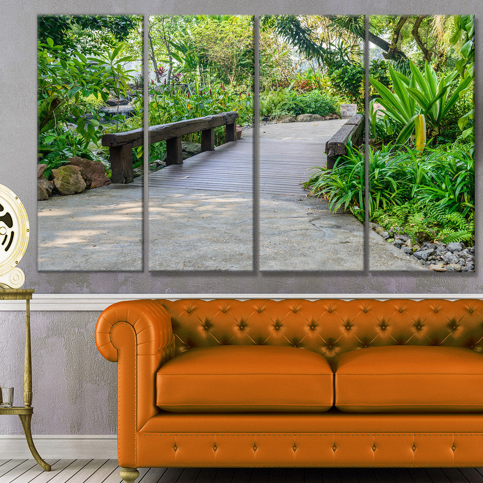 Stone Pathway into Garden, Landscape Canvas Art Print, 48"x28", 4 Panels
