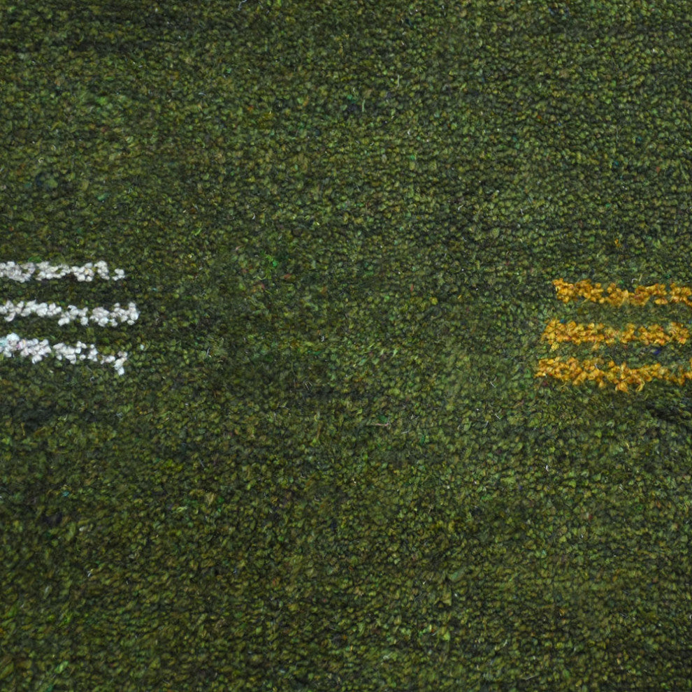 Hand Knotted Loom Silk Mix Area Rug Contemporary Green