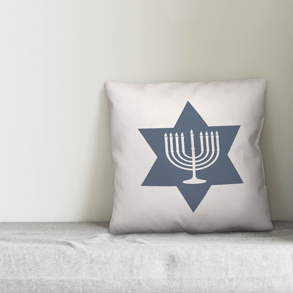 Simple Star of David Menorah 18"x18" Throw Pillow