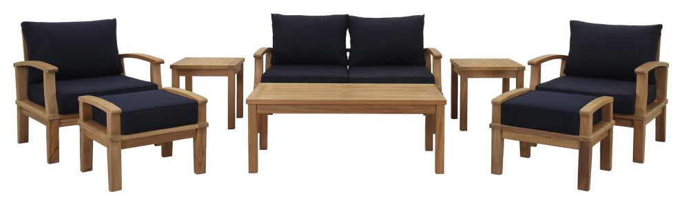 Natural Navy Marina 8 Piece Outdoor Patio Teak Set
