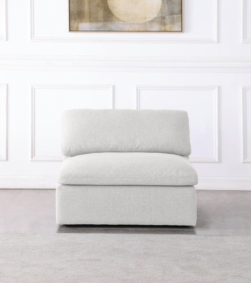 Serene Linen Textured Fabric Deluxe Comfort Modular Armless Chair, Cream