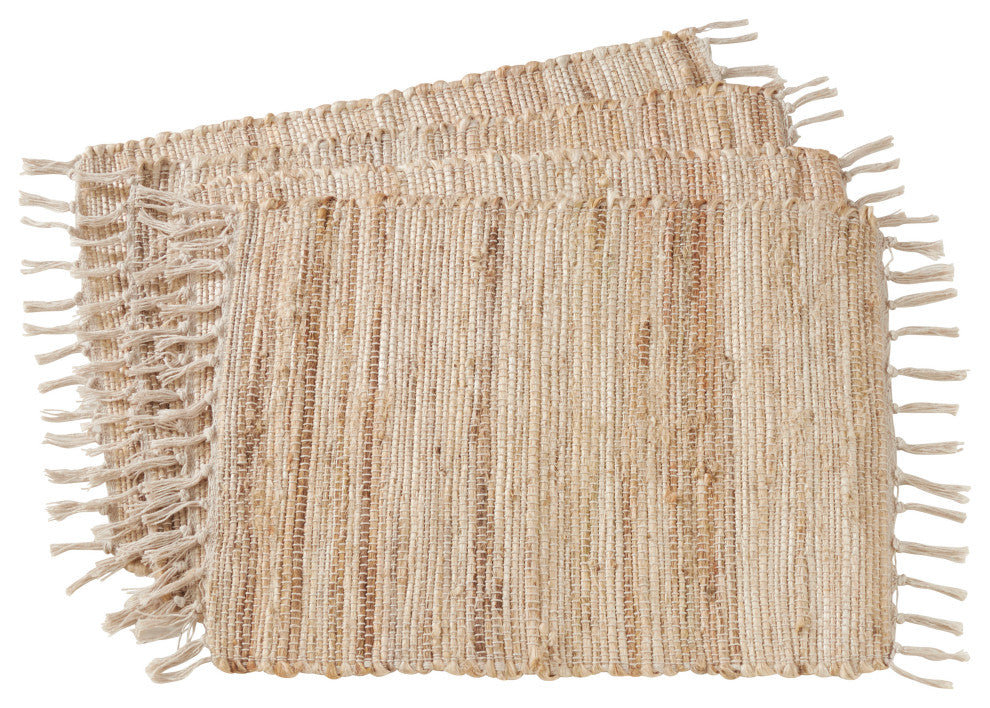 Jute Chindi Braided Placemats, Set of 4, 14"x20", Natural