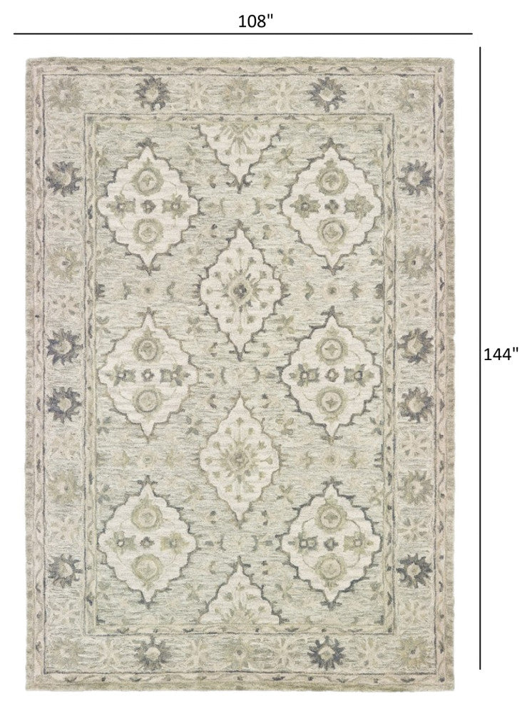 9" x 12" Pale Green and Cream Decorative Area Rug