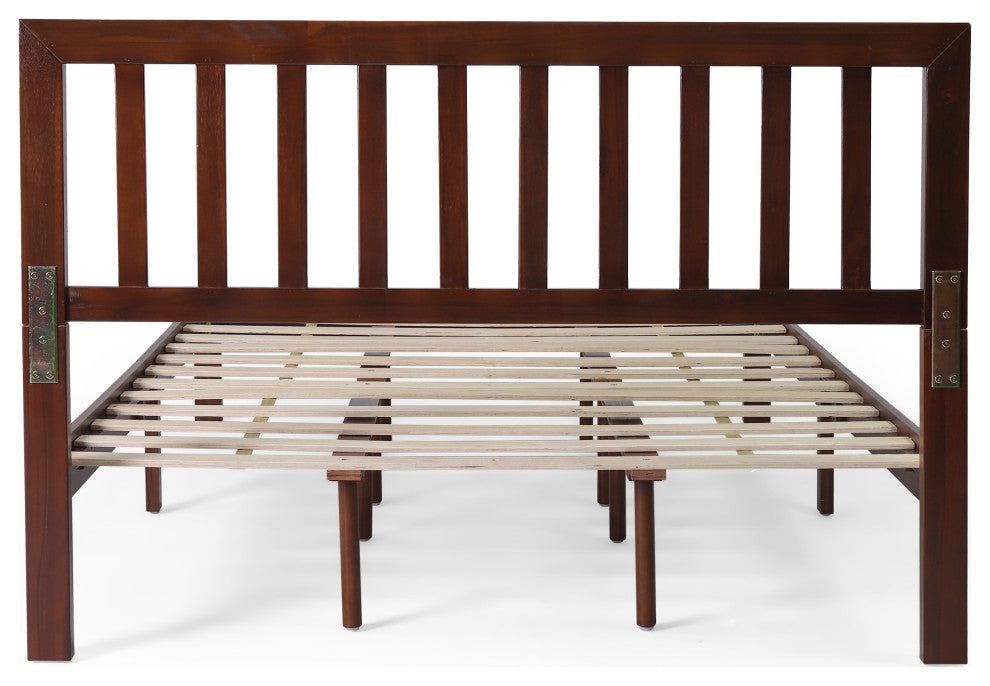 Braxton Modern Farmhouse Acacia Wood Queen Bed Platform, Dark Oak