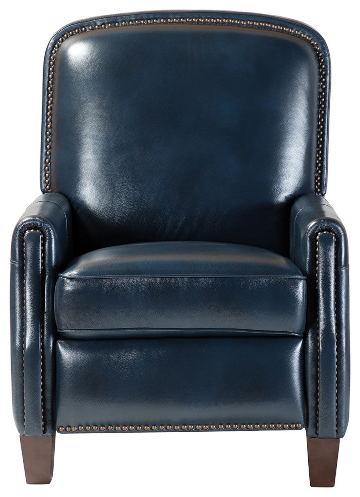 Genuine Leather Cigar Recliner With Nail Head Trim, Navy