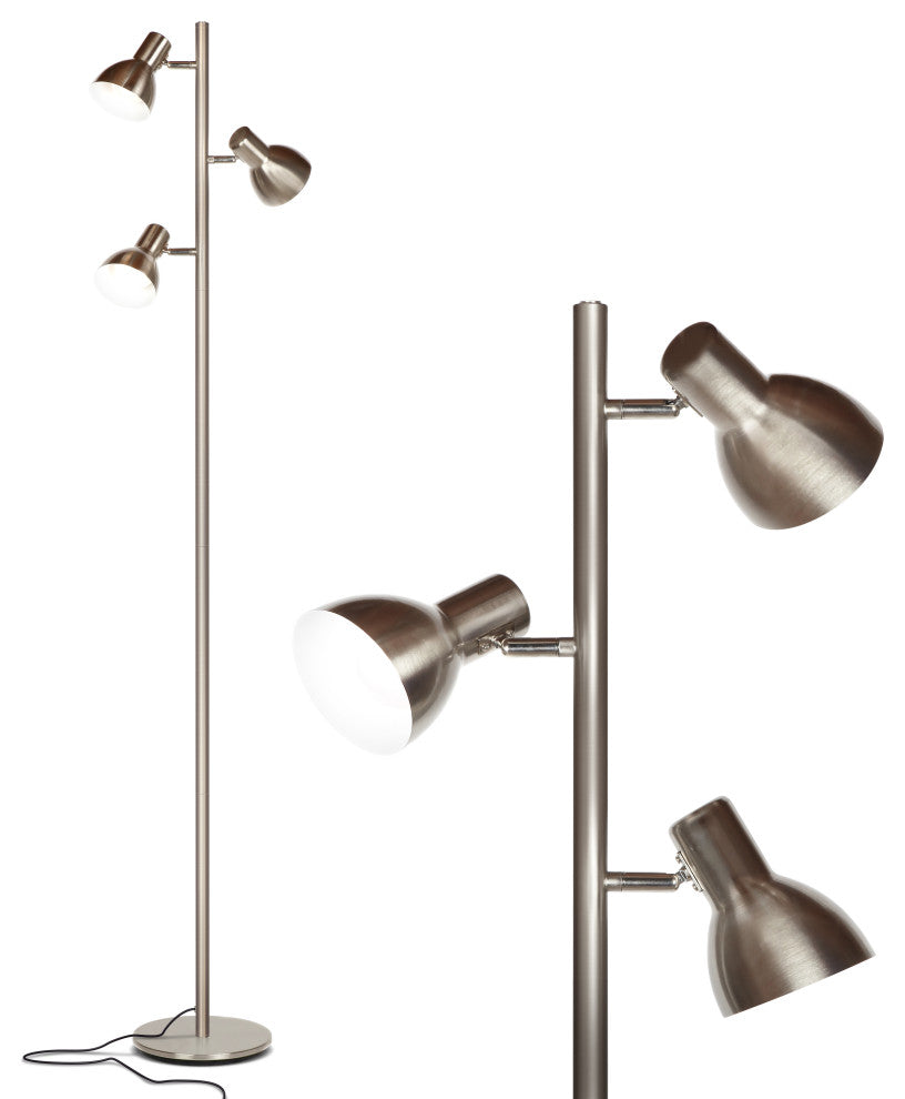 Ethan LED Tree Floor Lamp, Contemporary 3 Light Standing Pole Light, Nickel