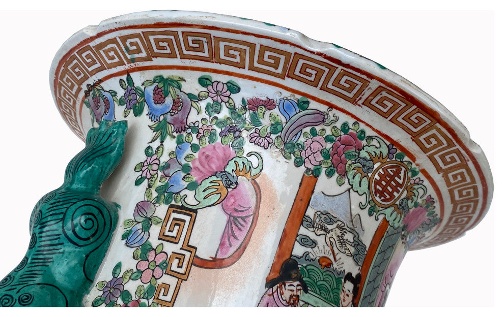 Chinese Hand Made Pink Turquoise House People Scenery Graphic Vase Hws2168