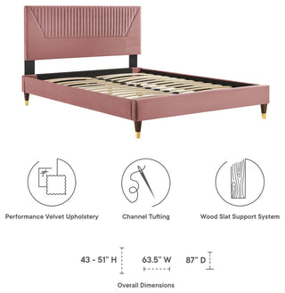 Yasmine Channel Tufted Performance Velvet Full Platform Bed, Dusty Rose