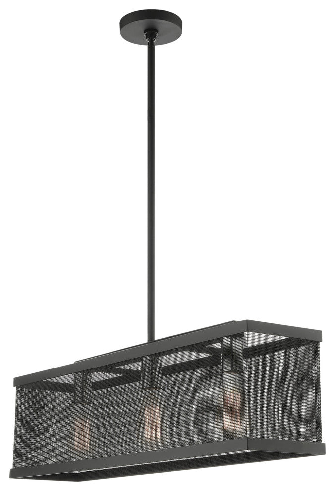 Livex Lighting Industro 3 Light Black, Brushed Nickel Accents Linear Chandelier