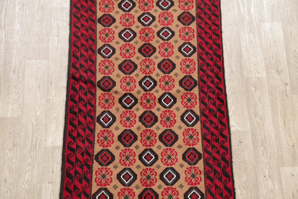 Balouch Oriental Traditional Afghan Hand-Knotted Area Rug, Brown, 6'3"x3'5"