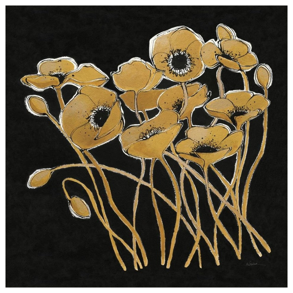 "Gold Black Line Poppies I v2" Digital Paper Print by Shirley Novak, 38"x38"