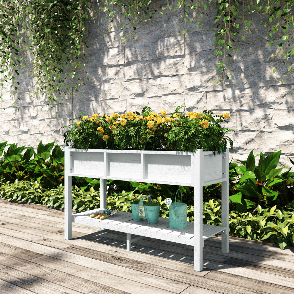 Rectangular Garden Planter Box Raised Garden Bed for Outdoor Balcony, White