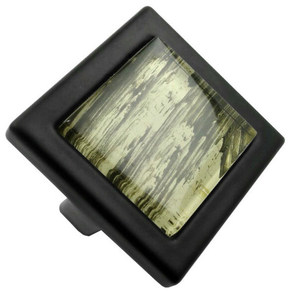 Hand Brushed Safari Strokes Crystal Glass Black Metal Square Manor Knob