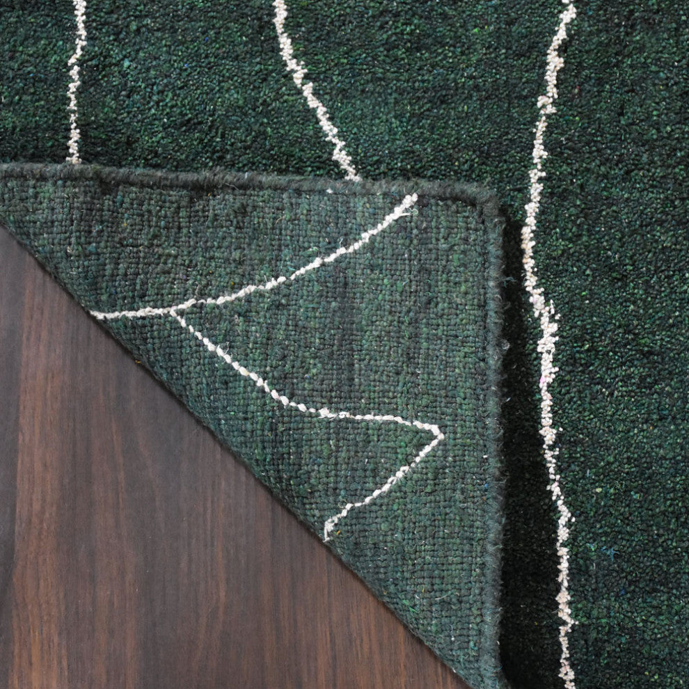 HAND KNOTTED LOOM SILK AREA RUGS-6'x9',Rectangle,Dark Green White,Contemporary