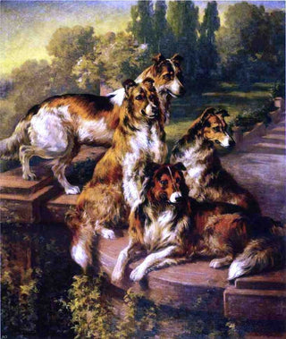 Edmond H Osthaus Collie Dogs in Formal Garden, 20"x25" Gallery Wrapped Canvas