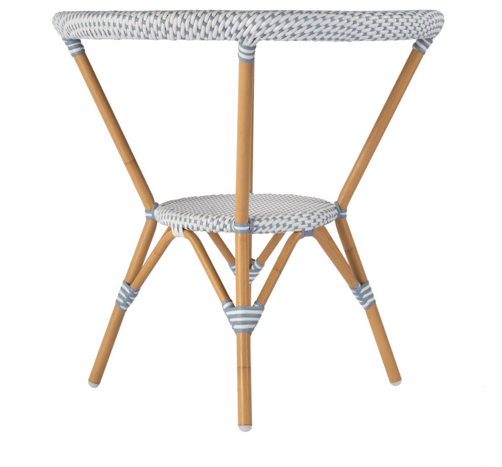 Tobias Outdoor Rattan and Metal Round Bistro Table, Blue and White