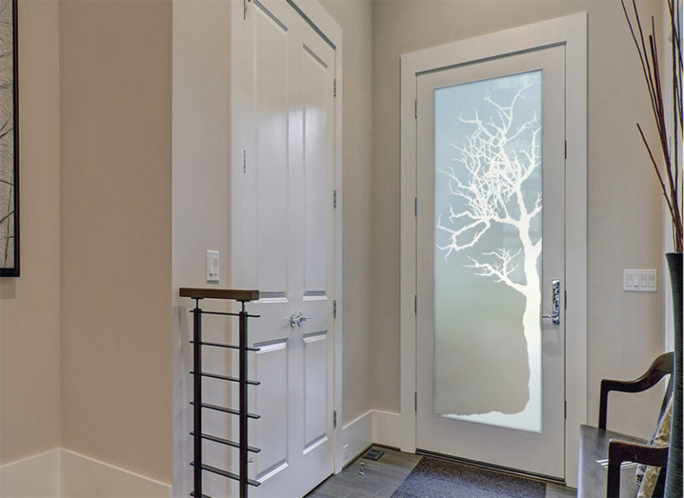 Front Door - Winter Tree - Fiberglass Grain - 36" x 80" - Knob on Right -...
