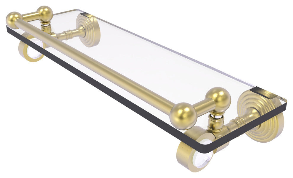 Pacific Grove 16" Glass Shelf with Gallery Rail, Satin Brass