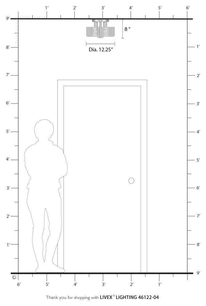Whitworth 2 Light Black Medium Semi-Flush with Clear Glass