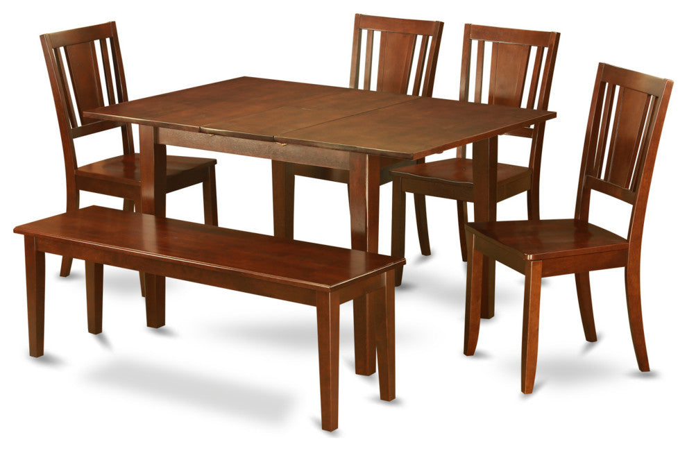 6 Pc Kitchen Table With Bench Set - Table With 4 Kitchen Chairs And Bench