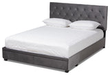 Caronia Modern Gray Velvet Fabric 2-Drawer King Size Platform Storage Bed